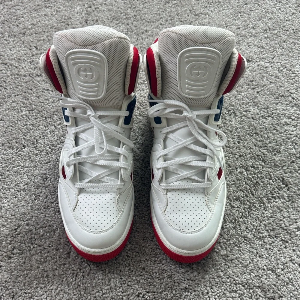 Gucci White and Red High-Top Sneakers